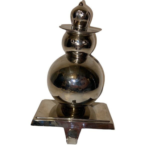 Silver Metal Snowman Christmas Stocking Holder Hanger 7" - Picture 1 of 8